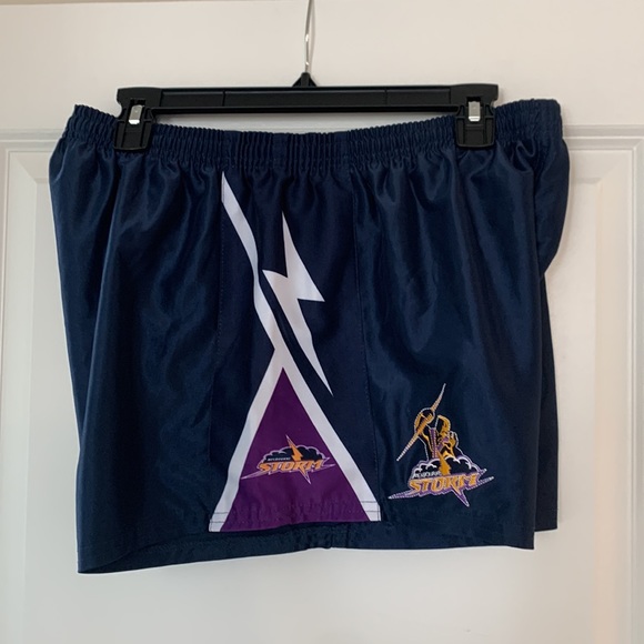 Mens 2XL XXL Navy ISC Team NRL Melbourne Storm Rugby Footy Replica Shorts Used - Picture 9 of 9